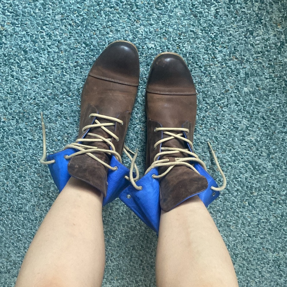 Brown Leather Lace-Up Boots with Blue Interior